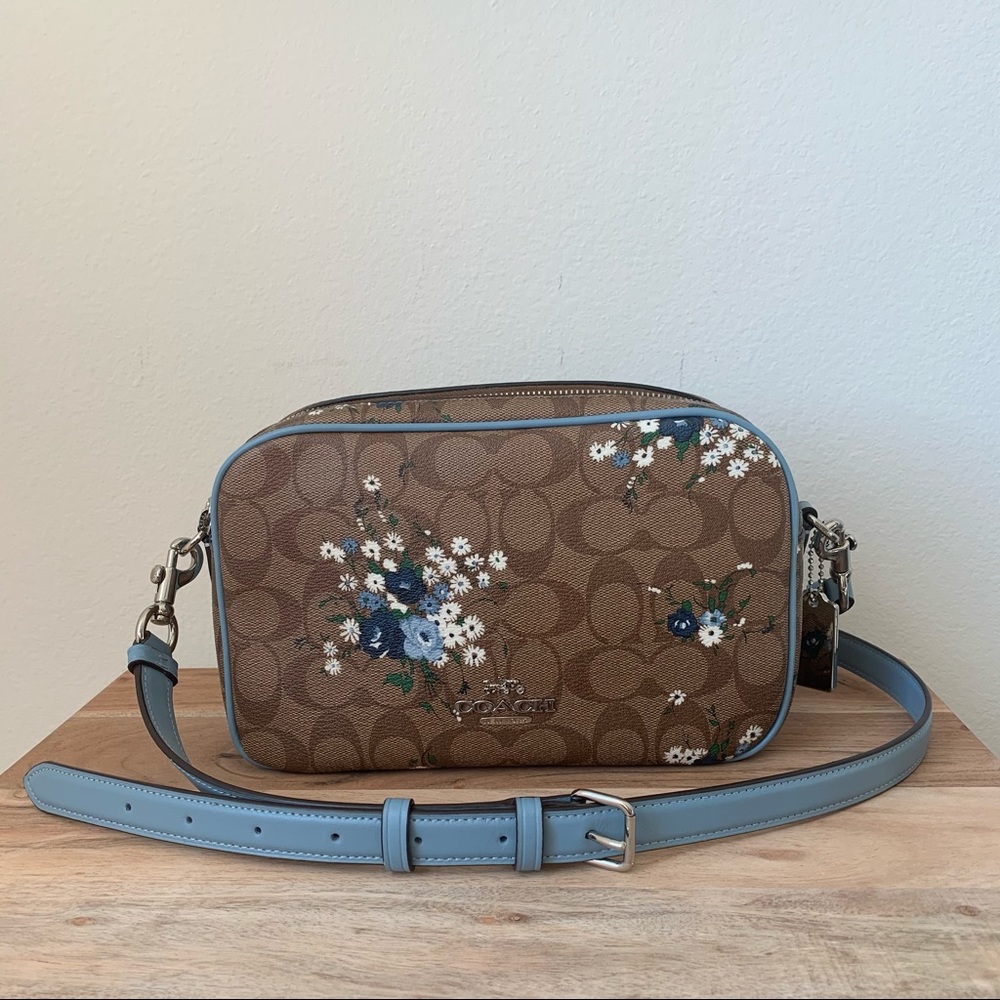 Jes Crossbody Signature Canvas w Blue Floral Print